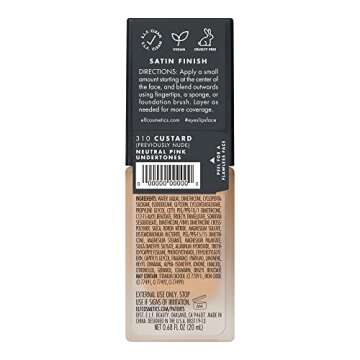 e.l.f. Flawless Satin Foundation, Lightweight & Medium Coverage, Semi-Matte Finish, Vegan & Cruelty-Free, Nude, 0.68 Fl Oz (20mL)
