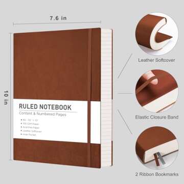 RETTACY Lined Journal Notebook, 2-Pack, 204 Numbered Pages per Pack, B5 Medium 7.6" × 10", Leather ...