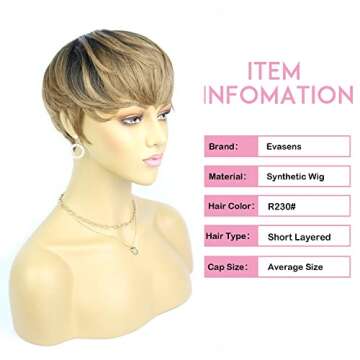 Evasens Short Pixie Cut Wigs with Bangs Natural Straight Hair Synthetic Wigs for Black Women Black w...