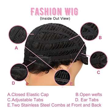 Evasens Short Pixie Cut Wigs with Bangs Natural Straight Hair Synthetic Wigs for Black Women Black wig Layered Wavy Wigs Cute Daily Wear Wig (Ombre R2/30#)