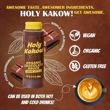 Holy Kakow Organic Chocolate Sauce - Chocolate Syrup, Organic, Sugar Free, Sweetened with Agave, Rea...