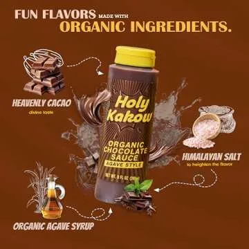 Holy Kakow Organic Chocolate Sauce - Chocolate Syrup, Organic, Sugar Free, Sweetened with Agave, Real Food Ingredients, Specific Flavor - 8oz 2-Pack