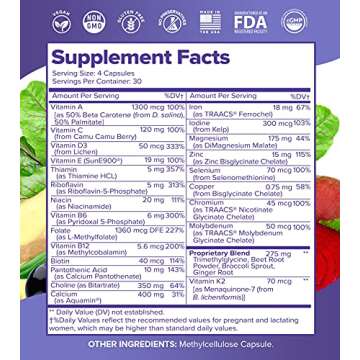 Whole Food Prenatal Vitamins (120 Capsules) Natural Support for Maternal and Fetal Health, Prenatal Multivitamin for Women with Choline, B Vitamins and More, Vegan, No Soy, Gluten or Dairy