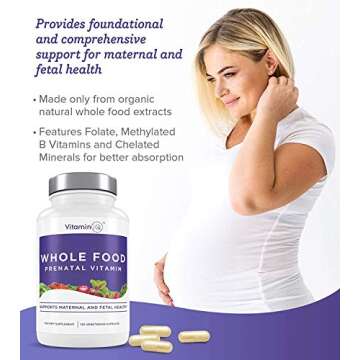 Whole Food Prenatal Vitamins (120 Capsules) Natural Support for Maternal and Fetal Health, Prenatal Multivitamin for Women with Choline, B Vitamins and More, Vegan, No Soy, Gluten or Dairy