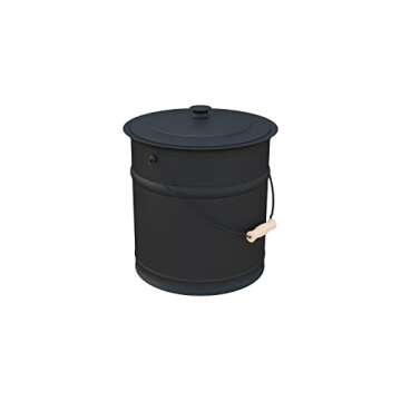 Plow & Hearth 3 Gallon Black Large Ash Bucket with Lid and Wood Handle | 28 Gauge Galvanized Iron Metal | Double Bottom | Tool for Fireplaces Fire Pits Wood Burning Stoves | Hearth Accessories