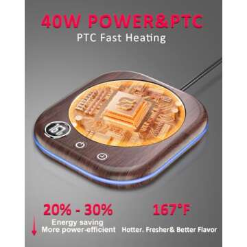 Mug Warmer,40W Coffee Mug Warmer for Desk with Temperature Display, 4 H Auto Shut Off, 3 Temp Settin...
