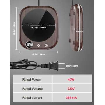 Mug Warmer,40W Coffee Mug Warmer for Desk with Temperature Display, 4 H Auto Shut Off, 3 Temp Settings & 1-12H Timer, Smart Electric Beverage Warmer for Coffee, Tea, Water, Milk and Coco(Wood Grain)