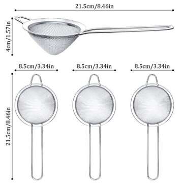 3 Pieces Tea Strainers Cocktail Strainer Stainless Steel Fine Mesh Strainer Colander Conical Food Loose Tea Strainer Practical Bar Strainer Tool (Silver,3.3 Inches)