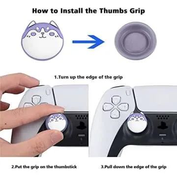 PlayVital Husky & Kitty Cute Thumb Grip Caps for PS5/4 Controller, Silicone Analog Stick Caps Cover for Xbox Series X/S, Thumbstick Caps for Switch Pro Controller - Navy Blue & Light Gray