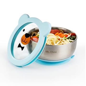 MR. CHOU Baby Bowls with Non-Slip Silicone Suction Cup, Insulated Double-Layer 304 Stainless Steel T...