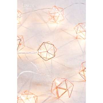 Ling's moment Rose Gold Geometric Metal LED String Lights AA Battery Powered 5.2FT 10-Lights for Wedding Minimalist Boho Decor Rose Gold Room Decor Birthday Party Bridal/Baby Shower Decor (Soft White)