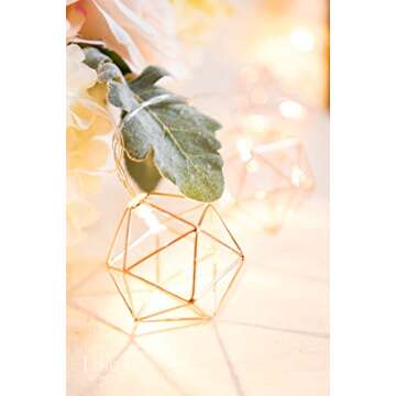 Ling's moment Rose Gold Geometric Metal LED String Lights AA Battery Powered 5.2FT 10-Lights for Wedding Minimalist Boho Decor Rose Gold Room Decor Birthday Party Bridal/Baby Shower Decor (Soft White)