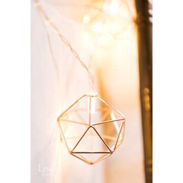 Ling's moment Rose Gold Geometric Metal LED String Lights AA Battery Powered 5.2FT 10-Lights for Wedding Minimalist Boho Decor Rose Gold Room Decor Birthday Party Bridal/Baby Shower Decor (Soft White)