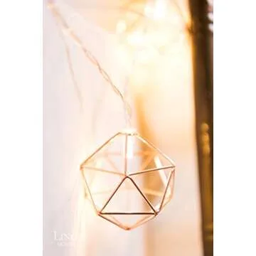 Ling's moment Rose Gold Geometric Metal LED String Lights AA Battery Powered 5.2FT 10-Lights for Wedding Minimalist Boho Decor Rose Gold Room Decor Birthday Party Bridal/Baby Shower Decor (Soft White)