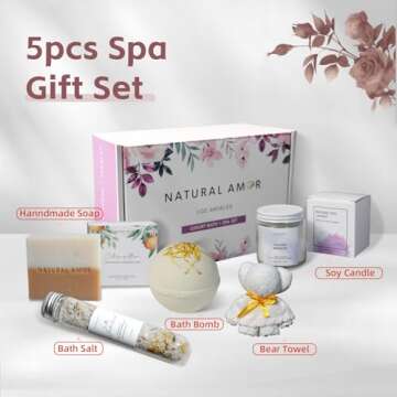 Natural Amor Handmade Spa Gifts for Women, Relaxing 5pcs Spa Gift Set for Women Including Citrus Han...