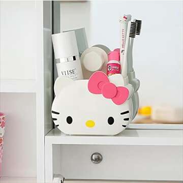 Cute Hello Kitty Toothbrush Holders for Bathroom Organizer,Self Adhesive Wall Mounted Shower Caddy,C...