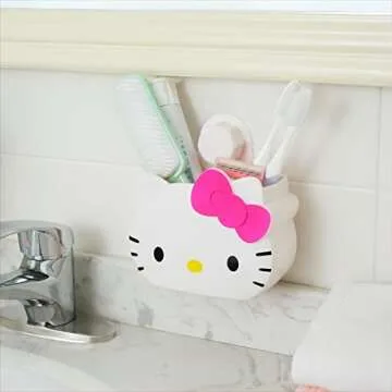Cute Hello Kitty Toothbrush Holders for Bathroom Organizer,Self Adhesive Wall Mounted Shower Caddy,Cute Shower Organizer Shelves for Women Girls Kids Gift, Bathroom Decor/Vanity/Office Storage (Pink)