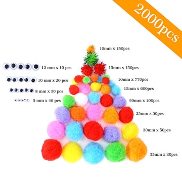 Caydo 2000 Pieces Assorted Multicolor Pom Poms Craft Set