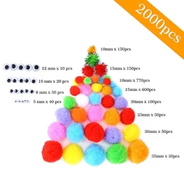 Caydo 2000 Pieces Assorted Multicolor Pom Poms Craft Set