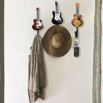 KUNGYO Vintage Guitar Shaped Decorative Hooks Rack Hangers for Hanging Clothes Coats Towels Keys Hat...