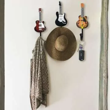 KUNGYO Vintage Guitar Shaped Decorative Hooks Rack Hangers for Hanging Clothes Coats Towels Keys Hat...