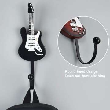 KUNGYO Vintage Guitar Shaped Decorative Hooks Rack Hangers for Hanging Clothes Coats Towels Keys Hats Metal Resin Hooks Wall Mounted Heavy Duty (3-Pack) (Guitar Hook-B)