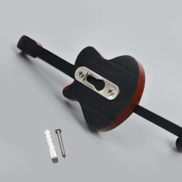 KUNGYO Vintage Guitar Shaped Decorative Hooks Rack Hangers for Hanging Clothes Coats Towels Keys Hats Metal Resin Hooks Wall Mounted Heavy Duty (3-Pack) (Guitar Hook-B)