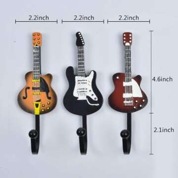 KUNGYO Vintage Guitar Shaped Decorative Hooks Rack Hangers for Hanging Clothes Coats Towels Keys Hats Metal Resin Hooks Wall Mounted Heavy Duty (3-Pack) (Guitar Hook-B)