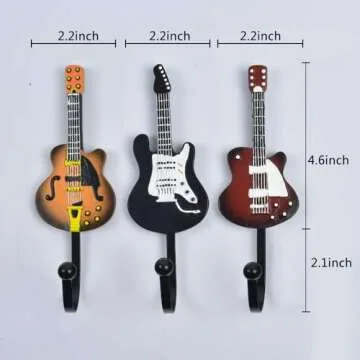 KUNGYO Vintage Guitar Shaped Decorative Hooks Rack Hangers for Hanging Clothes Coats Towels Keys Hats Metal Resin Hooks Wall Mounted Heavy Duty (3-Pack) (Guitar Hook-B)