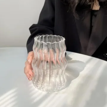 YANOOLH 2 Pcs Ribbed Glass Cups for Every Beverage