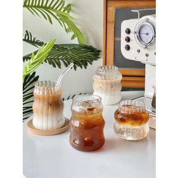 YANOOLH 2 Pcs Ribbed Glass Cups for Every Beverage