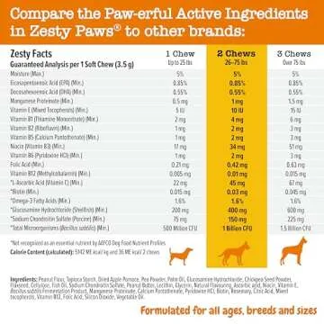 Zesty Paws Dog Multivitamin, Chewable Dog Vitamins and Supplements for Hip & Joints, Skin & Coat, Omega 3 Fish Oil for Dogs- Senior & Puppy Multivitamin - Peanut Butter- 90ct