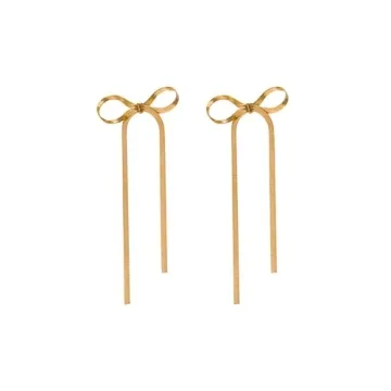 Long Chain Bow Dangle Drop Tassel Earrings for Women Gold Silver Bow Earrings Ribbon Fringe Waterfal...