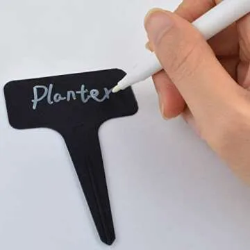 100 Pcs Plastic Plant Labels, Water Resistant T-Types Plant Tag Reusable Nursery Garden Labels Plant Markers for Flower, Vegetables(Black)