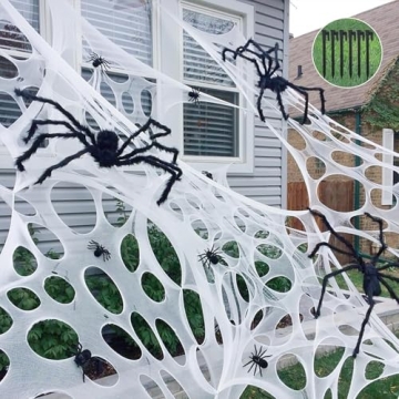 Giant Beef Netting Spider Webs Halloween Decorations, Pre-Cut Super Stretchy DIY Spider Webbing with...