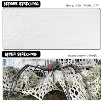 Giant Beef Netting Spider Webs Halloween Decorations, Pre-Cut Super Stretchy DIY Spider Webbing with Stakes, Gauze Spiderwebs Cobwebs for Haunted House Yard Garden Tree Halloween Party Outdoor Decor