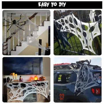 Giant Beef Netting Spider Webs Halloween Decorations, Pre-Cut Super Stretchy DIY Spider Webbing with Stakes, Gauze Spiderwebs Cobwebs for Haunted House Yard Garden Tree Halloween Party Outdoor Decor