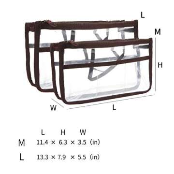 Vercord Translucent Purse Handbag Tote Pocketbook Bag Organizer Insert with Zipper Handle for Women Medium Brown