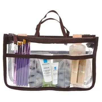 Vercord Translucent Purse Handbag Tote Pocketbook Bag Organizer Insert with Zipper Handle for Women Medium Brown