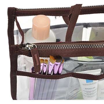 Vercord Translucent Purse Handbag Tote Pocketbook Bag Organizer Insert with Zipper Handle for Women Medium Brown