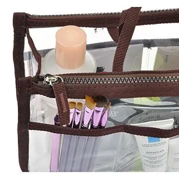 Vercord Translucent Purse Handbag Tote Pocketbook Bag Organizer Insert with Zipper Handle for Women Medium Brown