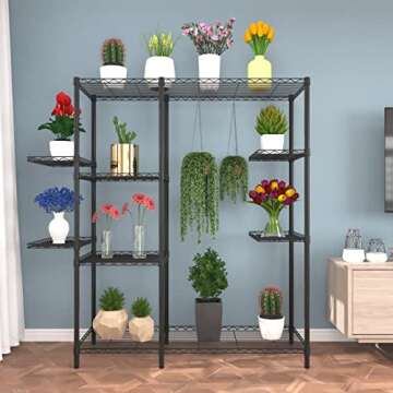 Xiofio 8-Tier Plant Stand for Indoor Outdoor,Large Reinforced Plant Shelf Tall for Multiple Plants Plant Rack,Adjustable Plant Stand Suitable for Bedroom Living Room Balcony Garden,Black