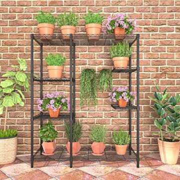 Xiofio 8-Tier Plant Stand for Indoor Outdoor,Large Reinforced Plant Shelf Tall for Multiple Plants Plant Rack,Adjustable Plant Stand Suitable for Bedroom Living Room Balcony Garden,Black