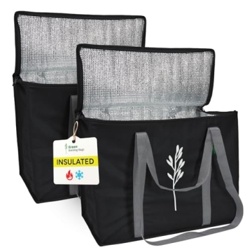 Green Bulldog 2Pack Insulated Grocery Bags – Foldable Reusable Cooler Bags with Handles for Everyd...