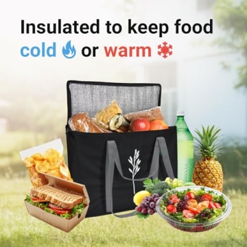 Green Bulldog 2Pack Insulated Grocery Bags – Foldable Reusable Cooler Bags with Handles for Everyday Use, Groceries, Food Delivery, and Shopping – 16”x9”x13”, Black
