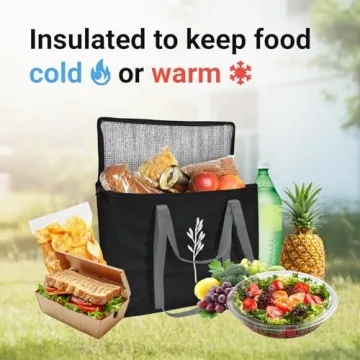 Green Bulldog 2Pack Insulated Grocery Bags – Foldable Reusable Cooler Bags with Handles for Everyday Use, Groceries, Food Delivery, and Shopping – 16”x9”x13”, Black