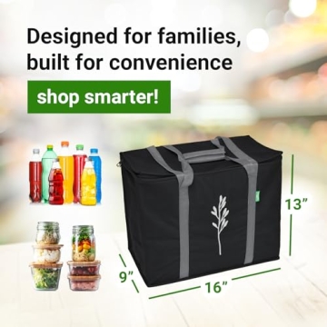 Green Bulldog 2Pack Insulated Grocery Bags – Foldable Reusable Cooler Bags with Handles for Everyday Use, Groceries, Food Delivery, and Shopping – 16”x9”x13”, Black