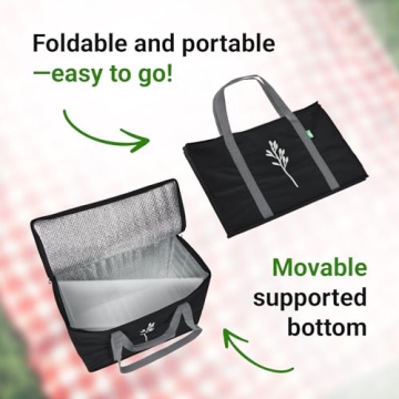 Green Bulldog 2Pack Insulated Grocery Bags – Foldable Reusable Cooler Bags with Handles for Everyday Use, Groceries, Food Delivery, and Shopping – 16”x9”x13”, Black