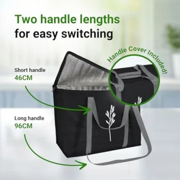 Green Bulldog 2Pack Insulated Grocery Bags – Foldable Reusable Cooler Bags with Handles for Everyday Use, Groceries, Food Delivery, and Shopping – 16”x9”x13”, Black