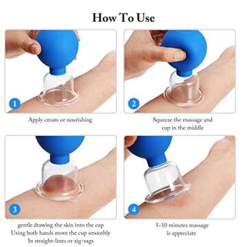 4 Pieces Glass Cupping Set Glass Silicone Cupping Cups Massage Vacuum Suction Cupping Cups for Body Face Leg Arm Back Shoulder Muscle and Joint Pain (Blue)